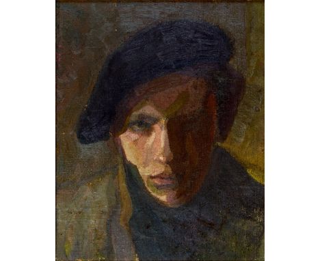 CONTINENTAL SCHOOL (MID 20TH CENTURY)  Portrait of a man in a beret, oil on canvas, unsigned, 24.5cm x 19.5cm.