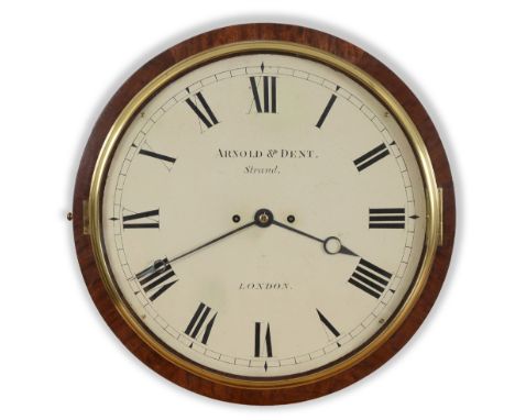 A WILLIAM IV MAHOGANY CASED WALL CLOCK the enamel dial inscribed 'ARNOLD &amp; DENT Strand LONDON', 8-day twin fusee movement