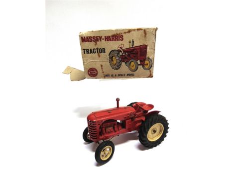 A LESNEY MASSEY-HARRIS TRACTOR red with sand-coloured hubs, generally good to fair condition (vertical exhaust broken), 20cm 