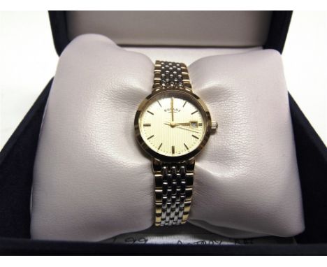 ROTARY,  A LADY'S TWO COLOUR QUARTZ BRACELET WATCH the yellow cream textured dial with gilt batons, hands and sweep seconds, 