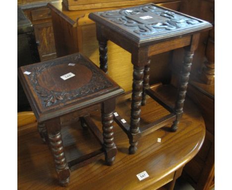 Two similar carved oak occasional table on bobbin turned supports (2) (B.P. 24% incl. VAT)