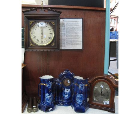 Modern Acctim Westminster chime mantel clock, together with a pottery Art Nouveau mantel clock with pair of garnitures and a 