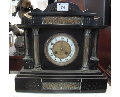 French slate architectural two train mantel clock marked 'Heitzmann's & Sons'. (B.P. 24% incl. VAT)