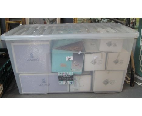 Plastic box containing assorted Spanish porcelain Lladro and Nao figurines in original boxes.(B.P. 24% incl. VAT) CONDITION R