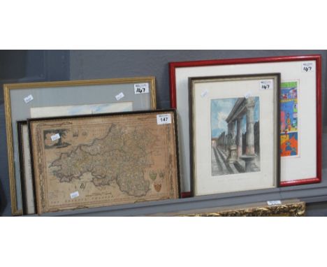 Group of assorted furnishing pictures to include; Vanity Fair print 'Statesman', odd watercolours, cartoon study and an origi
