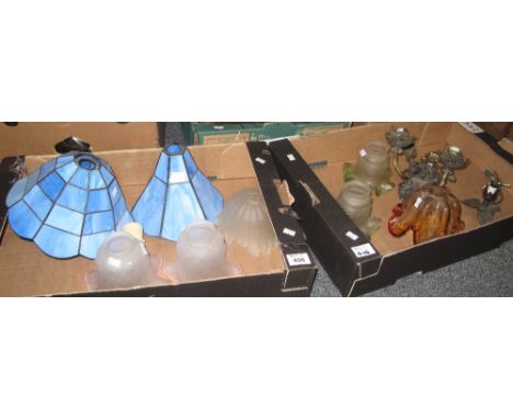 Two boxes of assorted glass coloured shades, lighting wall brackets etc. (2)(B.P. 24% incl. VAT)