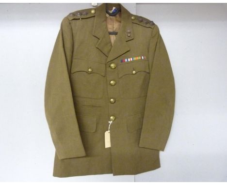 British Army dress uniform khaki green jacket with J G Plumb and Son label penned "QN LT T Shaw RE"&nbsp; with Royal Engineer