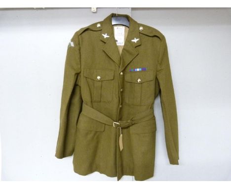 British Army dress uniform khaki green jacket with H Edgard and Sons Ltd label penned "McArdle" with Parachute Regiment insig