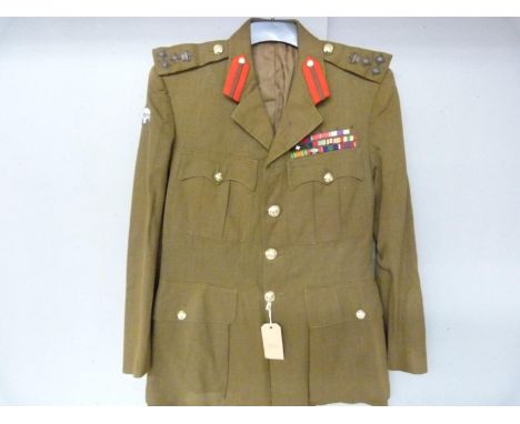 British Army dress uniform khaki green jacket with Conway Williams interior pocket label penned "Lt Col P H May DSO OBE MC 12