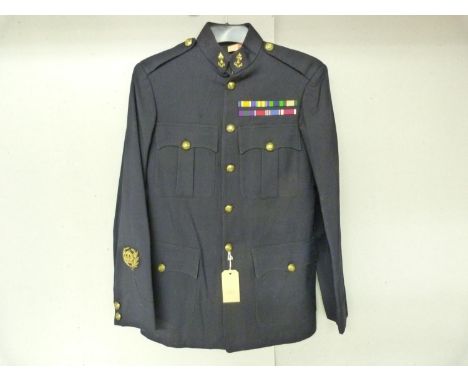 British Army dress uniform jacket with Royal Engineers insignia including Ubique collar badges, brass buttons, bullion wire c