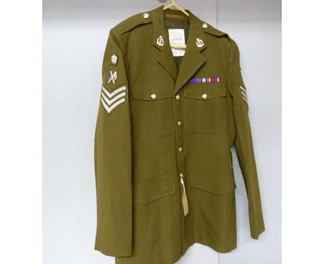 British Army dress uniform khaki green jacket with interior label penned "Yeates" with Royal Army Medical Corps insignia incl