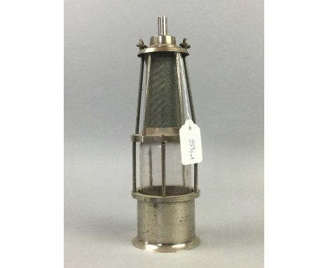 PLATED MINERS LAMP,along with other plated items including jugs and a copper measure