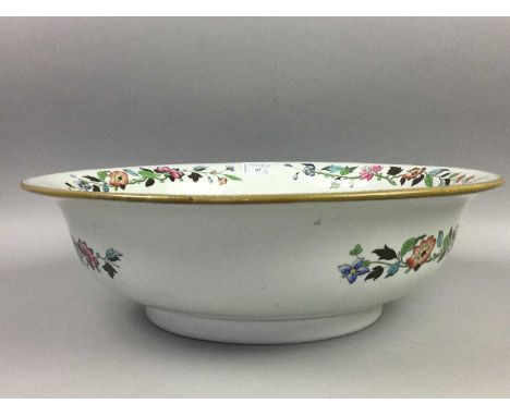 COPELAND SPODE WASH BASIN,decorated with a bird and flowers, 41cm diameter, along with a Victorian stoneware ciruclar bowl, 2