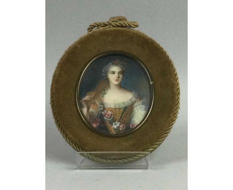 20TH CENTURY PORTRAIT MINIATURE,watercolour, in velour frame, 14cm high