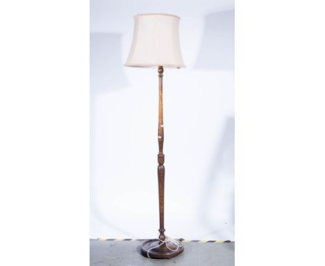 Oak standard lamp and a three tier cake stand, mahogany colour, (2).