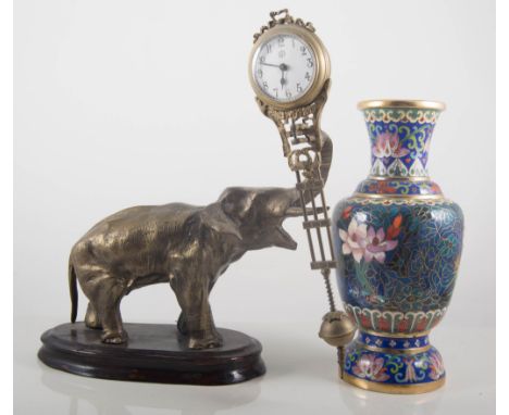 Pair of Cloisonne vases, mantel clock, mystery clock, table lamp etc.