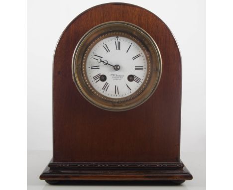 Edwardian stained mahogany mantel clock, white enamel dial (repaired), signed J W Benson, Ludgate Hill, London, movement stri