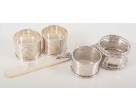 Silver pedestal bon bon dish, 7cms high, London 1907, twelve napkin rings - ten hallmarked silver, 2-800 standard.