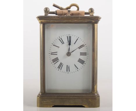 French brass cased repeating carriage clock, height 15cm.