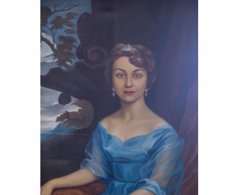 K. Polywoda, Portrait of a lady three-quarter length, signed oil on canvas, 120 x 90cms.