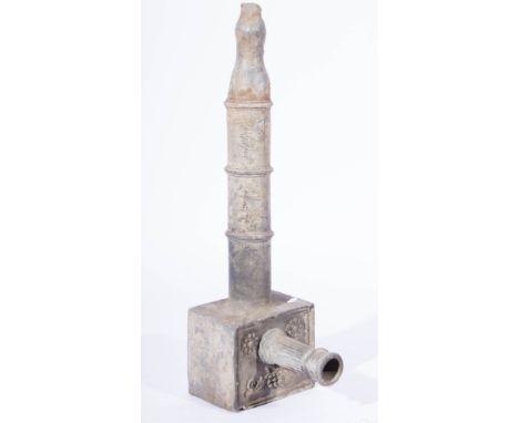 Georgian lead water hopper with two floral roundels, with pipe, overall height, 70cms.