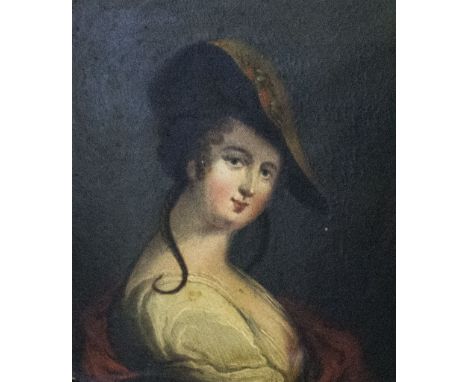 19th Century Dutch School, portrait studies of a lady and gentleman, lady wearing a broad rimmed hat, gentleman in a red coat
