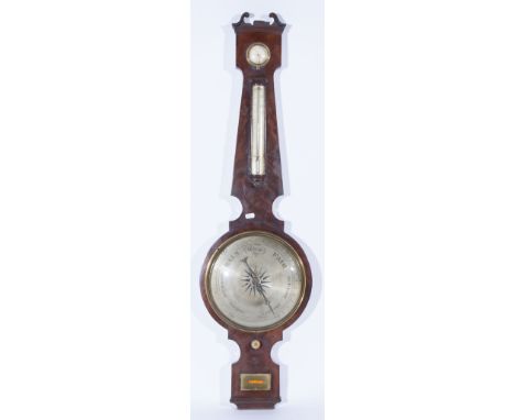 Victorian mahogany Banjo Barometer, silver dials, signed L. Gironimo, London, 110cm.