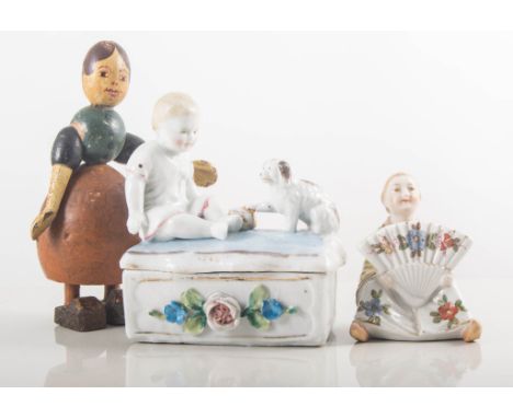 Supastone hand painted Czechoslovakia glass light shade, blue and white plates, small figures, Blanc de Chine dish.