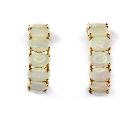 A pair of 14ct yellow gold (stamped 585) opal set earrings, L. 2cm.