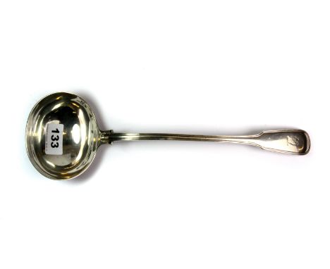 A William IV hallmarked silver fiddle ladle, William Theobalds, London 1836, L. 33cm.