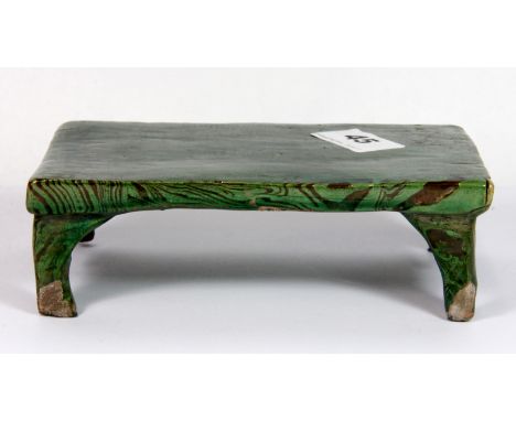 An unusual Chinese green glazed marbled clay desk table / seal stand, 11 x 16 x 5cm.