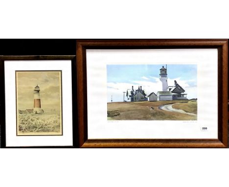 A pencil signed limited edition print of Sankaty Head Light signed G.S Hill, 50 x 40cm, together with a further framed print 