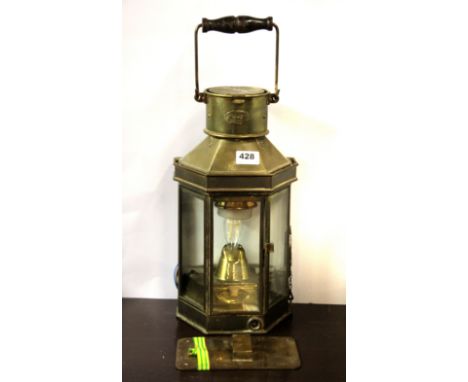 A heavy brass oil lamp style electric wall light, H. 50cm.