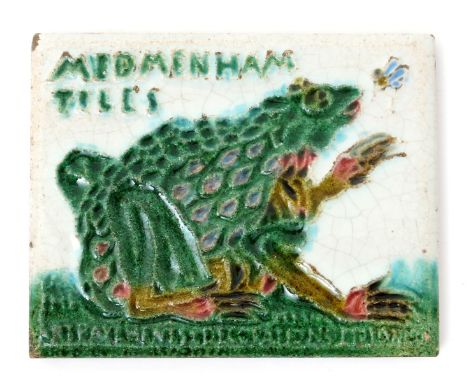 Medmenham Tiles an advertising tile designed and modelled by Conrad Dressler, modelled in low relief with a frog about to cat