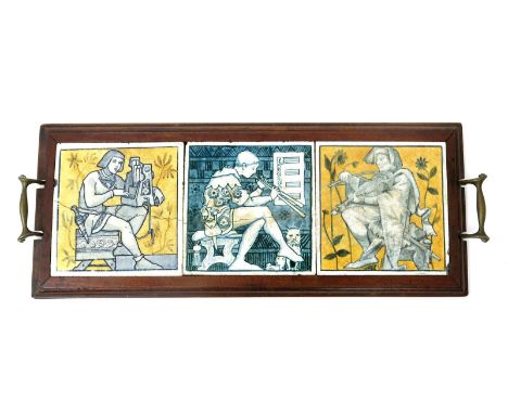 Three Medieval Musician tiles the design attributed to Edward Hammond by Minton or Copeland,  each decorated with a seated mu