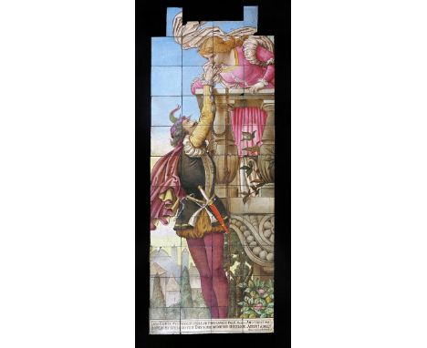 'Either my Eyesight Fails or You Look'st Pale' a W.B. Simpson forty-four tile panel,  painted with the romantic liaison of Ro