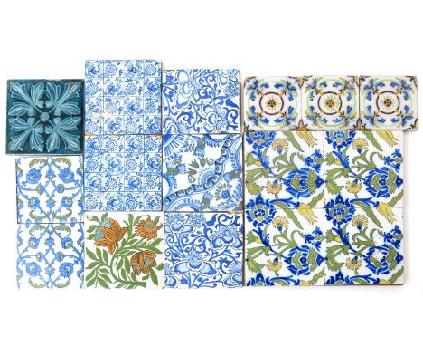 Persian Diaper two Dutch tin-glaze tiles decorated and retailed by Morris & Co, painted with a scrolling foliate repeat in bl