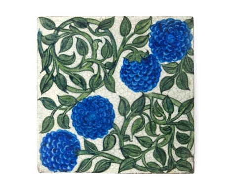 A large William De Morgan Chelsea Period Persian  tile, decorated in a variation of the Four Inch Raspberrys pattern, in shad