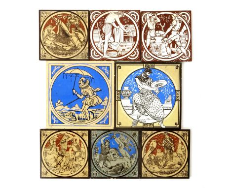 A large Minton Classical Figures with Musical Instruments tile designed by John Moyr Smith,  square printed in shades of blue