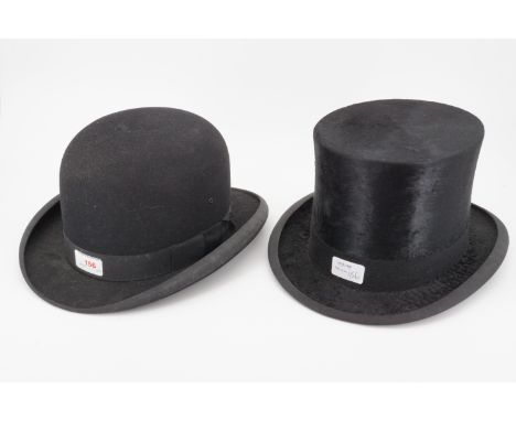 A vintage bowler hat by Andrew Houston of Carlisle together with a top hat, top hat internal dimensions 21.5 cm x 16.5 cm