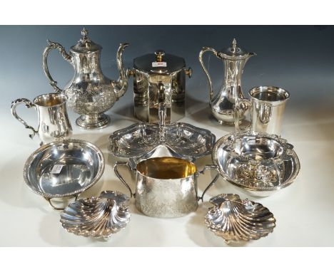 19th and early 20th Century quality electroplate, including a footed bon bon dish, two scallop shell butters, a vegetable tur