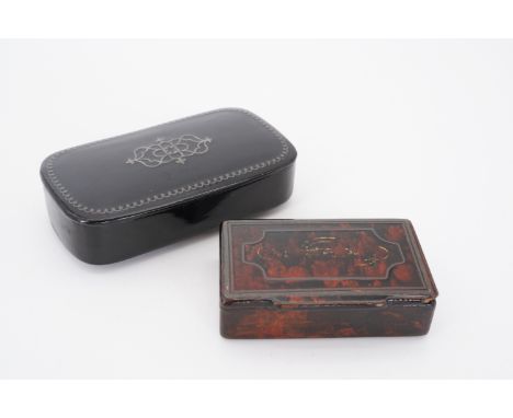 A 19th Century Japanned snuff box, and one other faux tortoiseshell example of scumbled papier mache