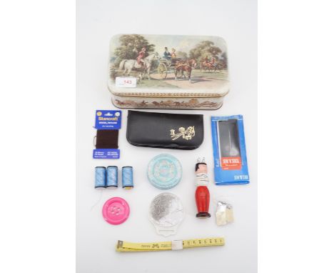 Vintage sewing tools and materials