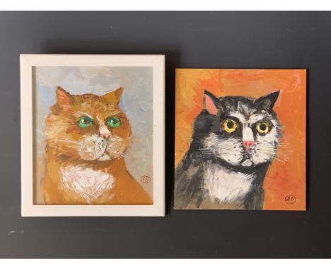 Alexei Petrenko (Ukrainian, Contemporary) "Cat", two contemporary portrait studies of cats, acrylic on board, signed with the