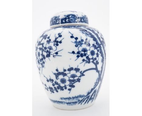 A Chinese blue-and-white porcelain ginger, decorated in a prunus pattern, 15 cm