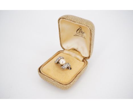 A vintage white-metal Ciro faux pearl and paste set cocktail ring, in original box, tested as silver, size K 