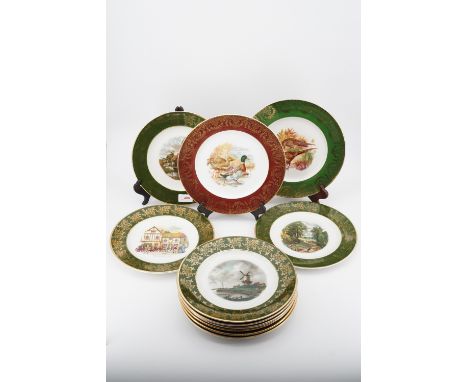Royal Falcon game, hunting and other pictorial plates, largest 27 cm