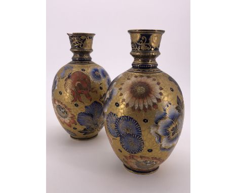 A pair of Victorian Derby porcelain oviform vases, 19 cm (one a/f)