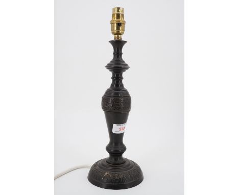 A vintage oriental style bronzed table lamp, 37 cm to top of socket