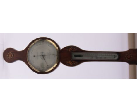 A 19th century mahogany mercury wheel barometer, engraved silvered dial signed Andrew Bernascone, with thermometer.